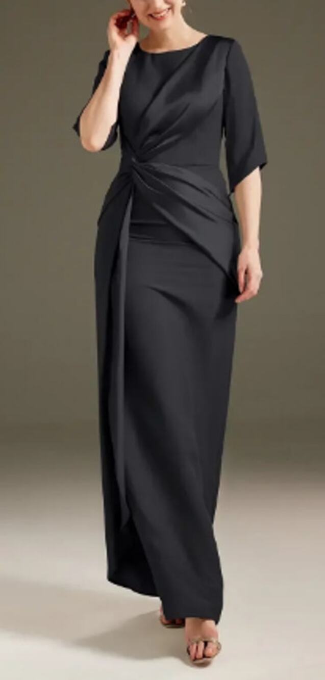 AW BRIDAL SZ 12 L black Caesar satin mother of bride formal party maxi dress 0B6